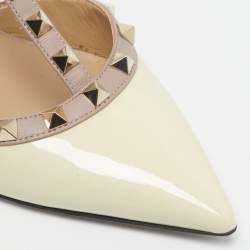 Pre Owned Valentino Cream Leather and Patent Leather Rockstud Pumps Size 37