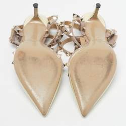 Pre Owned Valentino Cream Leather and Patent Leather Rockstud Pumps Size 37