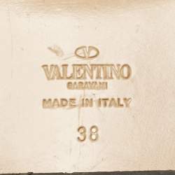 Pre Owned Valentino Brown Leather Rockstud Open Toe Slide Sandals Size 38