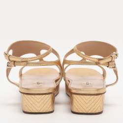 Pre Owned Valentino Gold Leather T-Strap Sandals Size 38