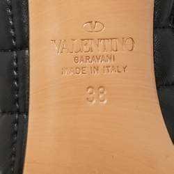 Pre Owned Valentino Black Leather Rockstud Ankle Length Boots Size 38