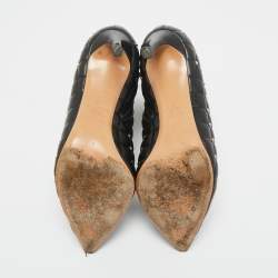 Pre Owned Valentino Black Leather Rockstud Ankle Length Boots Size 38