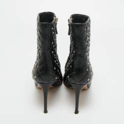 Pre Owned Valentino Black Leather Rockstud Ankle Length Boots Size 38