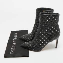 Pre Owned Valentino Black Leather Rockstud Ankle Length Boots Size 38