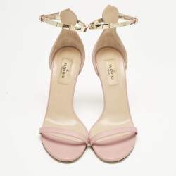 Pre Owned Valentino Pink Leather Embellished Ankle Strap Sandals Size 38