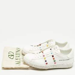 Pre Owned Valentino White Faux Leather Rockstud Open for a Change Sneakers Size 41.5