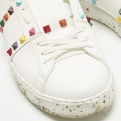 Pre Owned Valentino White Faux Leather Rockstud Open for a Change Sneakers Size 41.5