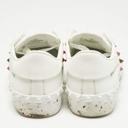Pre Owned Valentino White Faux Leather Rockstud Open for a Change Sneakers Size 41.5