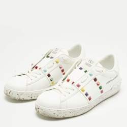 Pre Owned Valentino White Faux Leather Rockstud Open for a Change Sneakers Size 41.5