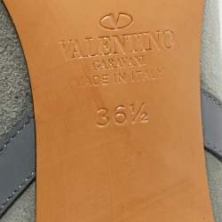 Pre Owned Valentino Blue Leather and Suede Rockstud Ankle Length Boots Size 36.5