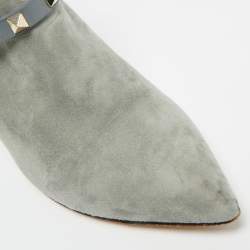 Pre Owned Valentino Blue Leather and Suede Rockstud Ankle Length Boots Size 36.5