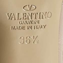 Pre Owned Valentino Black/Beige Patent Leather Rockstud Caged Ankle Strap Pumps Size 36.5