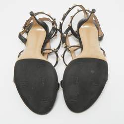 Pre Owned Valentino Black Leather Rockstud Ankle Strap Sandals Size 39