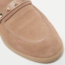 Pre Owned Valentino Beige Leather and Suede  Leisure Flows Slip On Loafers Size 39
