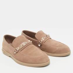 Pre Owned Valentino Beige Leather and Suede  Leisure Flows Slip On Loafers Size 39