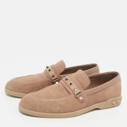 Pre Owned Valentino Beige Leather and Suede  Leisure Flows Slip On Loafers Size 39