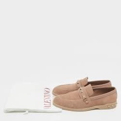 Pre Owned Valentino Beige Leather and Suede  Leisure Flows Slip On Loafers Size 39