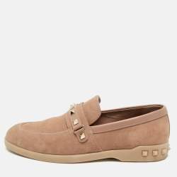 Pre Owned Valentino Beige Leather and Suede  Leisure Flows Slip On Loafers Size 39