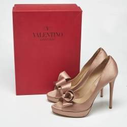 Pre Owned Valentino Dusty Pink Satin Bow Peep Toe Platform Pumps Size 39