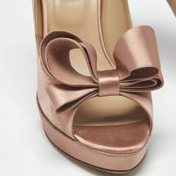 Pre Owned Valentino Dusty Pink Satin Bow Peep Toe Platform Pumps Size 39