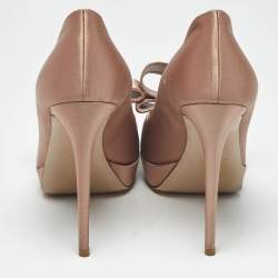 Pre Owned Valentino Dusty Pink Satin Bow Peep Toe Platform Pumps Size 39