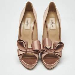 Pre Owned Valentino Dusty Pink Satin Bow Peep Toe Platform Pumps Size 39