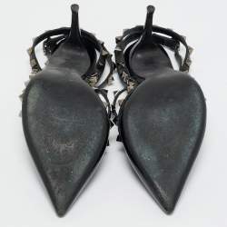 Pre Owned Valentino Black Leather and Patent Leather Rockstud Pumps Size 38