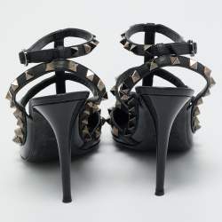 Pre Owned Valentino Black Leather and Patent Leather Rockstud Pumps Size 38