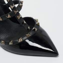 Pre Owned Valentino Black Leather and Patent Leather Rockstud Pumps Size 38