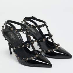Pre Owned Valentino Black Leather and Patent Leather Rockstud Pumps Size 38