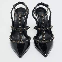 Pre Owned Valentino Black Leather and Patent Leather Rockstud Pumps Size 38