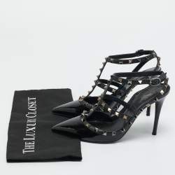 Pre Owned Valentino Black Leather and Patent Leather Rockstud Pumps Size 38