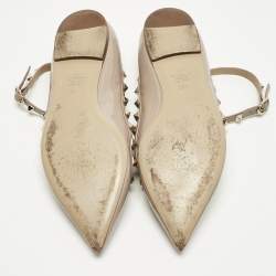 Pre Owned Valentino Beige Leather and Patent Leather Rockstud Ballet Flats Size 38.5