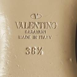 Pre Owned Valentino Beige Leather and Patent Leather Rockstud Ballet Flats Size 38.5