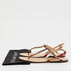 Pre Owned Valentino Red Leather Rockstud Thong Flat Sandals Size 38