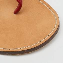Pre Owned Valentino Red Leather Rockstud Thong Flat Sandals Size 38