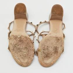 Pre Owned Valentino Beige Leather Rockstud Block Heel Slide Sandals Size 37