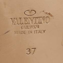 Pre Owned Valentino Beige Leather Rockstud Block Heel Slide Sandals Size 37