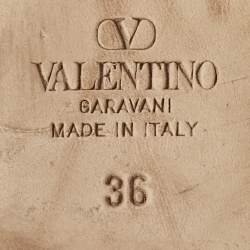 Pre Owned Valentino Black Lace andLeather Rockstud Ballet Flats Size 36