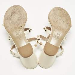Pre Owned Valentino Cream Leather Rockstud Slide Sandals Size 37.5
