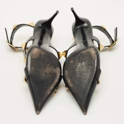 Pre Owned حذاء كعب عالي فالنتينو ربطة الكاحل مدبب المقدمة بحلية معدنية جلد أسود مقاس 39