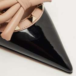 Pre Owned Valentino Black/Beige Patent and Leather Rockstud Caged Pumps Size 37