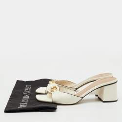 Pre Owned Valentino White Leather Vlogo Slide Sandals Size 38