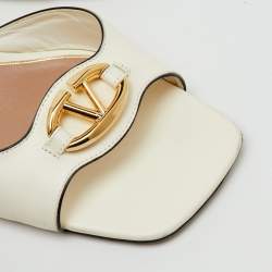 Pre Owned Valentino White Leather Vlogo Slide Sandals Size 38