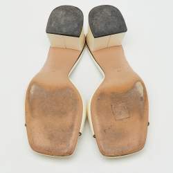 Pre Owned Valentino White Leather Vlogo Slide Sandals Size 38