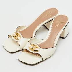 Pre Owned Valentino White Leather Vlogo Slide Sandals Size 38