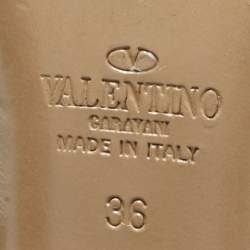 Pre Owned Valentino Beige/Green Leather and Patent Rockstud Pumps Size 36