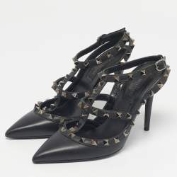 Pre Owned Valentino Black Leather Rockstud Pumps Size 36