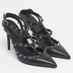 Pre Owned Valentino Black Leather Rockstud Pumps Size 36