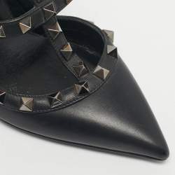 Pre Owned Valentino Black Leather Rockstud Pumps Size 36